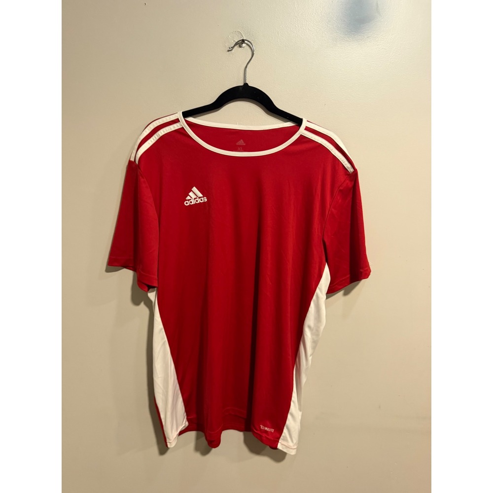 Adidas Mens Climalite Red White Short Sleeve Soccer Jersey XL 2455